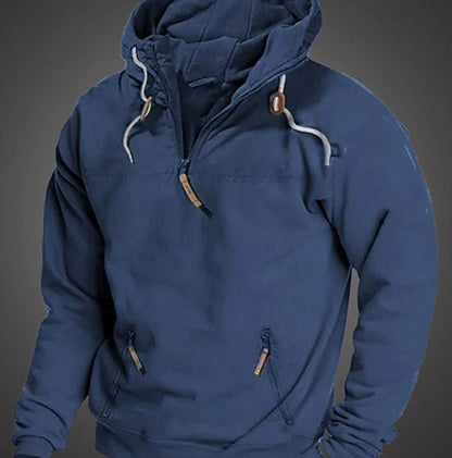 Men's Long Sleeve Half-Zip Drawstring Hooded Sweatshirt