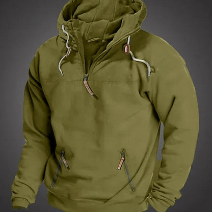 Men's Long Sleeve Half-Zip Drawstring Hooded Sweatshirt