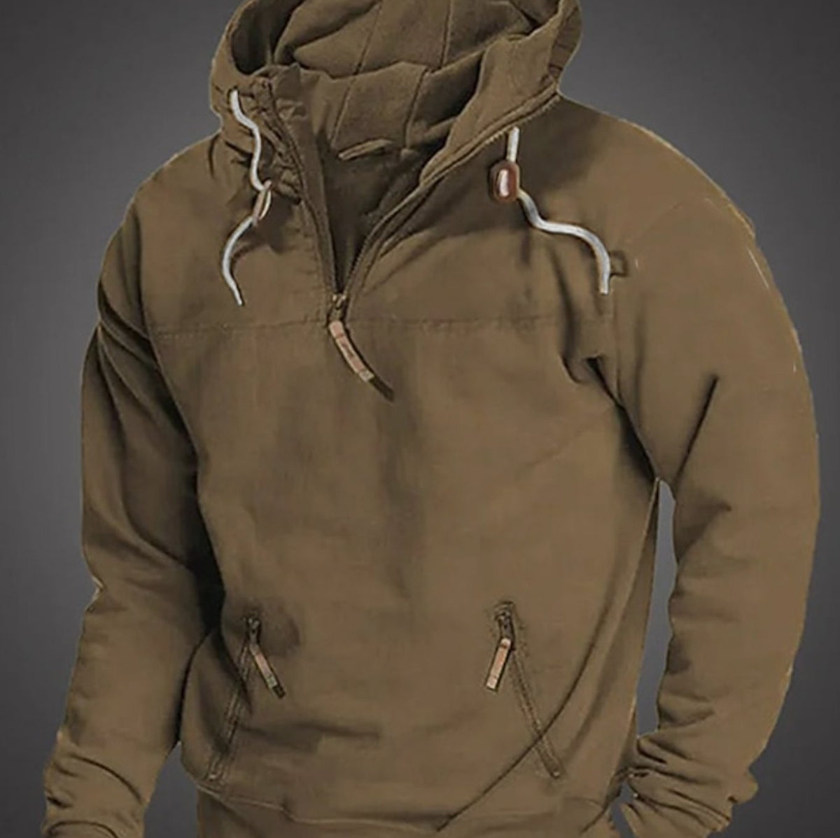 Men's Long Sleeve Half-Zip Drawstring Hooded Sweatshirt
