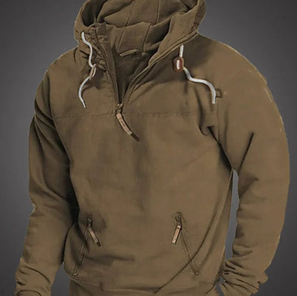 Men's Long Sleeve Half-Zip Drawstring Hooded Sweatshirt