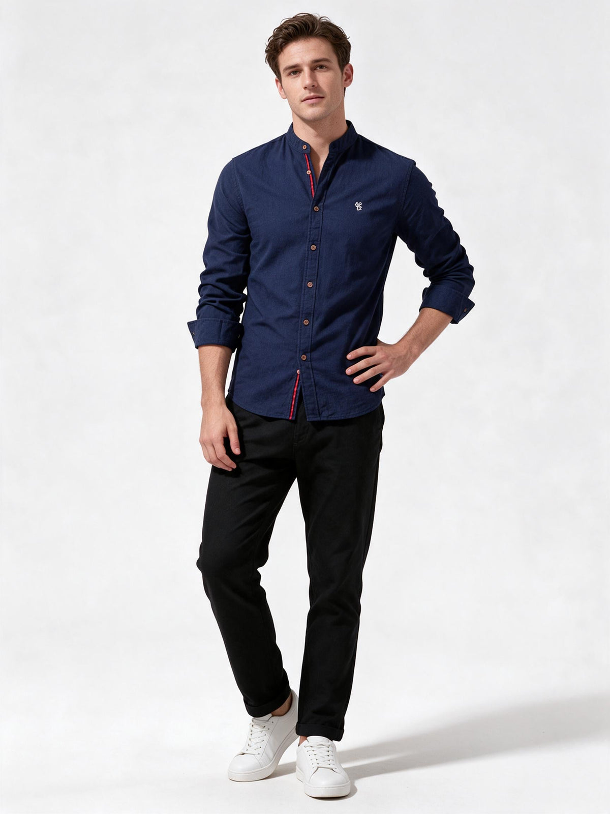 Men's Long-Sleeve Stand-Up Collar Shirt
