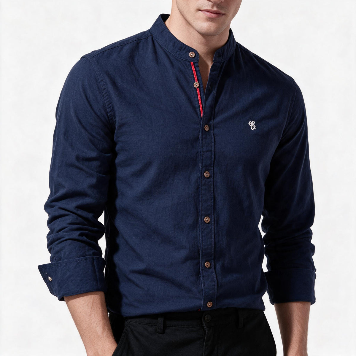 Men's Long-Sleeve Stand-Up Collar Shirt