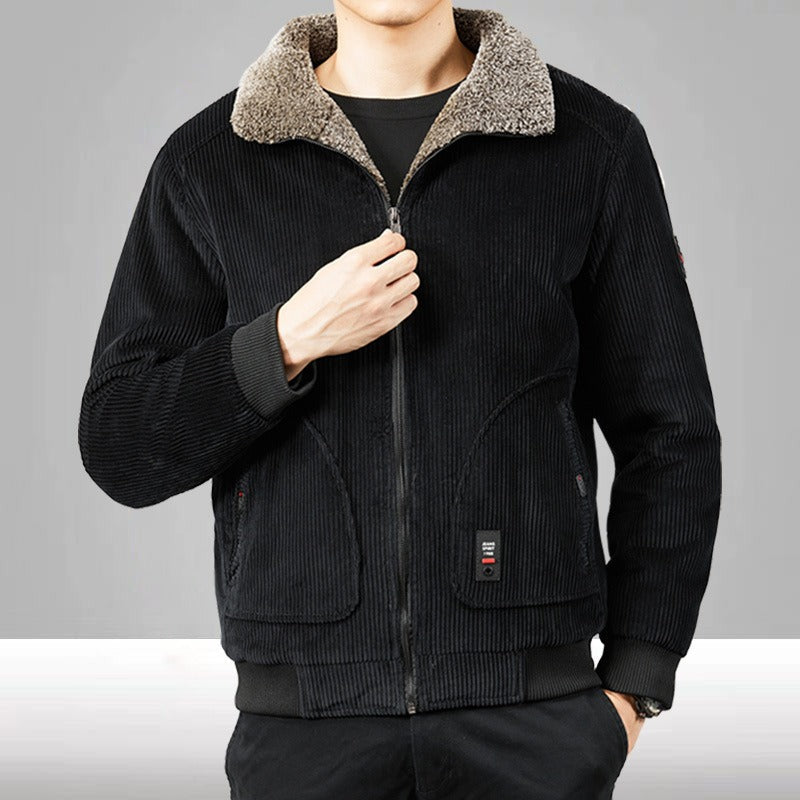 Men's Loose Fit Textured Sherpa-Lined Zip-Front Casual Bomber Jacket