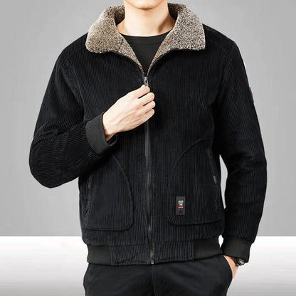 Men's Loose Fit Textured Sherpa-Lined Zip-Front Casual Bomber Jacket