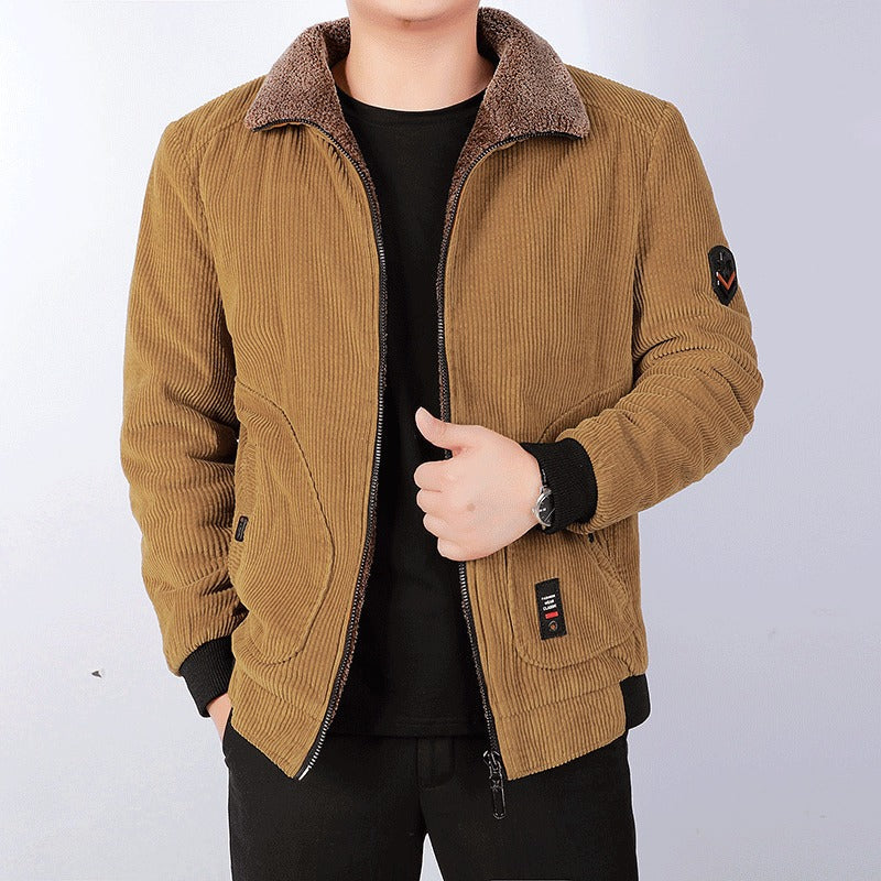 Men's Loose Fit Textured Sherpa-Lined Zip-Front Casual Bomber Jacket