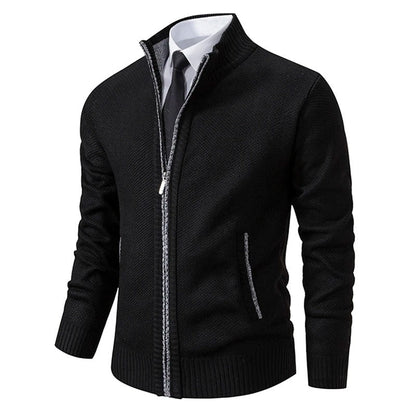 Men's Merino Wool Zip-Up Cardigan with Stand-Up Collar