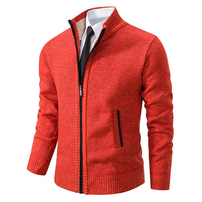 Men's Merino Wool Zip-Up Cardigan with Stand-Up Collar