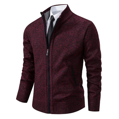 Men's Merino Wool Zip-Up Cardigan with Stand-Up Collar