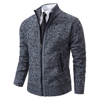 Men's Merino Wool Zip-Up Cardigan with Stand-Up Collar