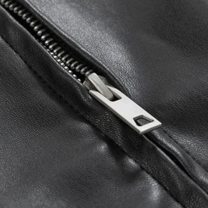 Men's Oversized Faux Leather Zip-Up Bomber Jacket