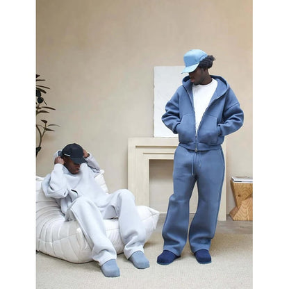 Men's Oversized Sweatsuit Set with Zip Hoodie and Wide-Leg Sweatpants