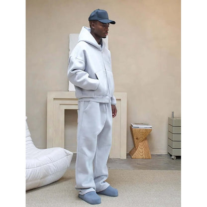 Men's Oversized Sweatsuit Set with Zip Hoodie and Wide-Leg Sweatpants