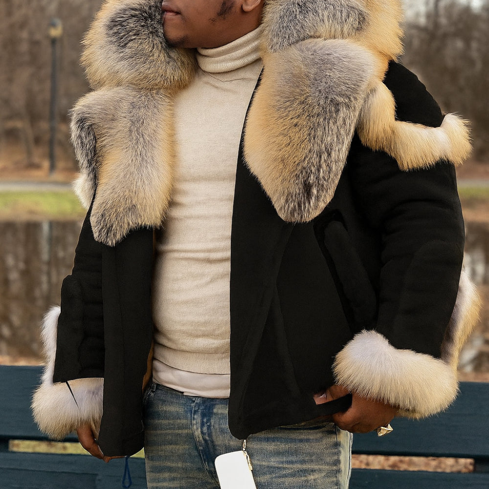 Men's Oversized Winter Coat with Heavy Collar Jacket Outerwear