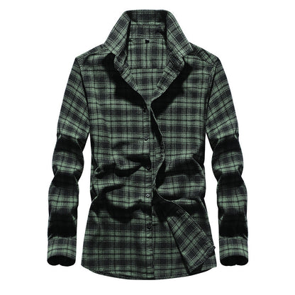Men's Plaid Flannel Shirt with Kent Collar and Full Button Placket