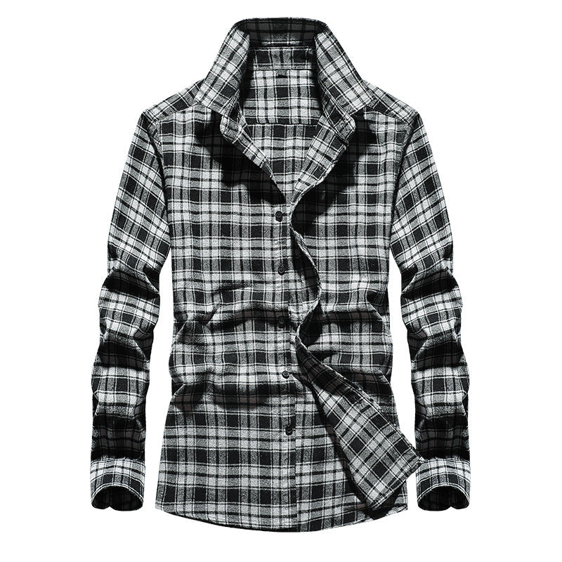 Men's Plaid Flannel Shirt with Kent Collar and Full Button Placket