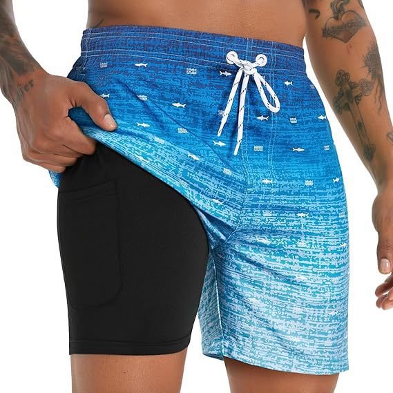 Men's Quick-Drying Swim Trunks with Compression Liner