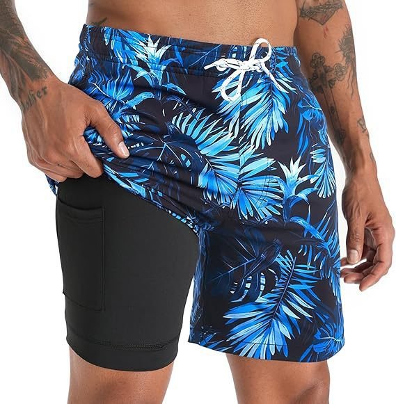 Men's Quick-Drying Swim Trunks with Compression Liner