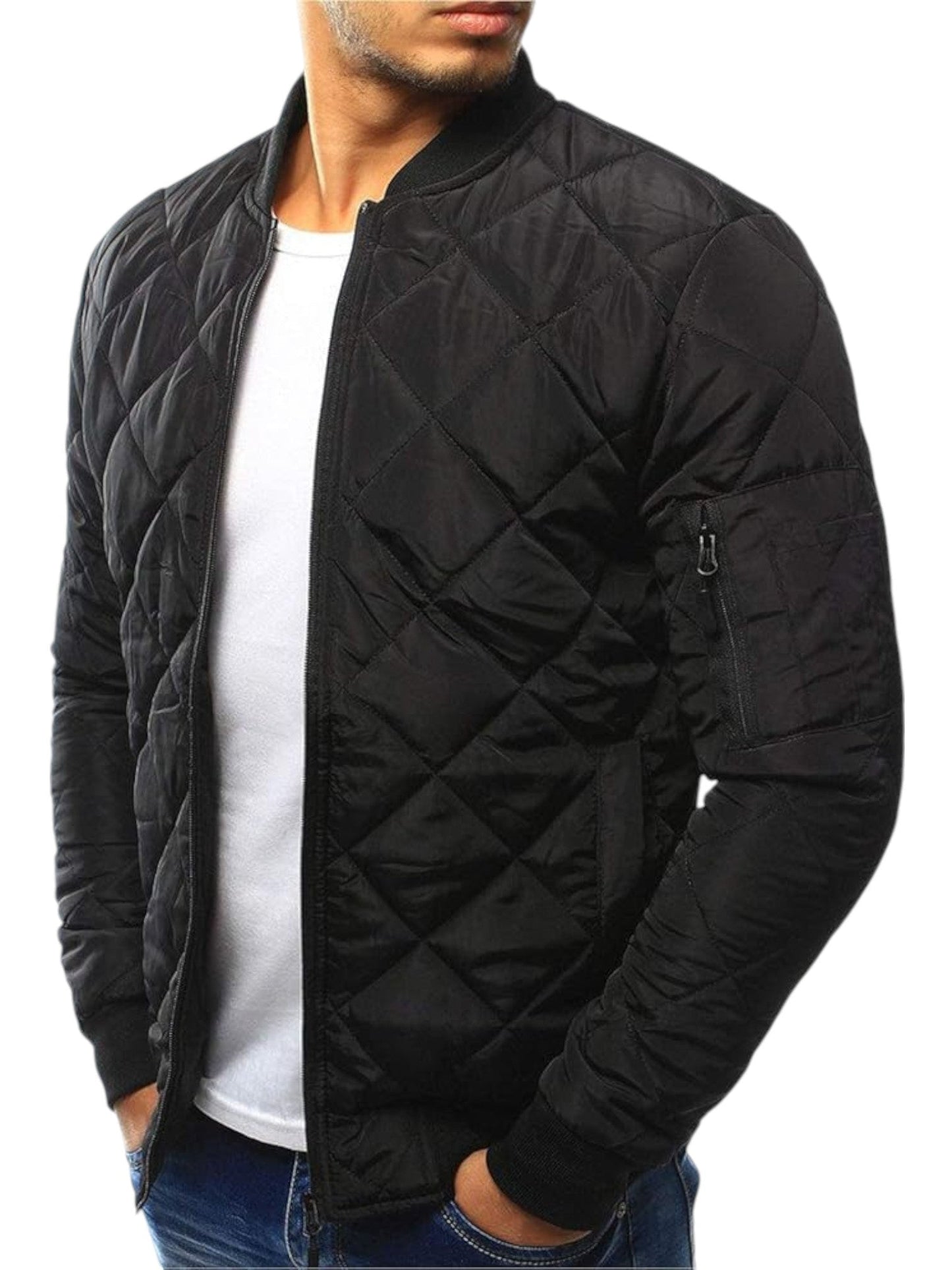 Men's Quilted Bomber Jacket - Lightly Padded & Windproof