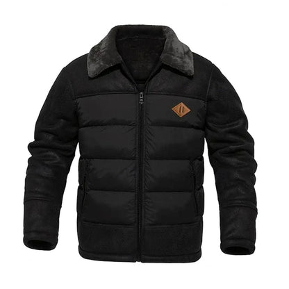 Men's Quilted Faux Leather Insulated Winter Coat with Sherpa Collar