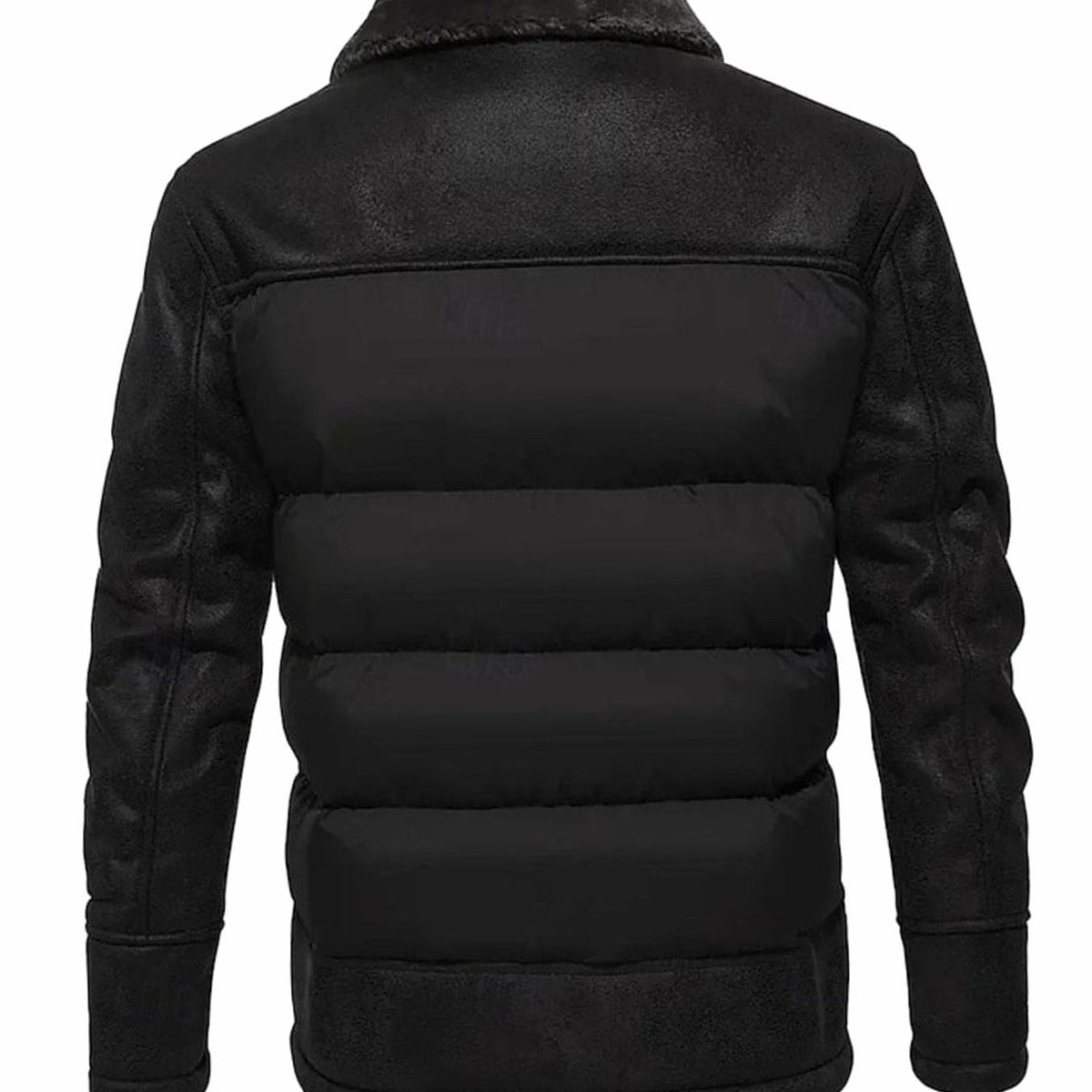 Men's Quilted Faux Leather Insulated Winter Coat with Sherpa Collar