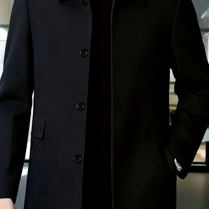 Men's Relaxed Fit Single-Breasted Wool Overcoat with Classic Collar