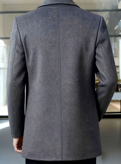 Men's Relaxed Fit Single-Breasted Wool Overcoat with Classic Collar