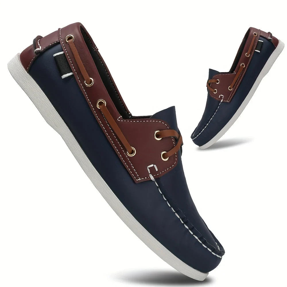 Men's Round-Toe Boat Shoes with Lace Details