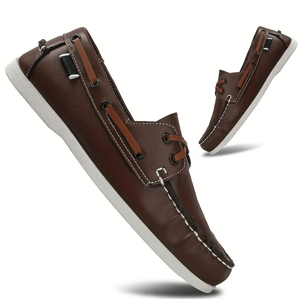 Men's Round-Toe Boat Shoes with Lace Details