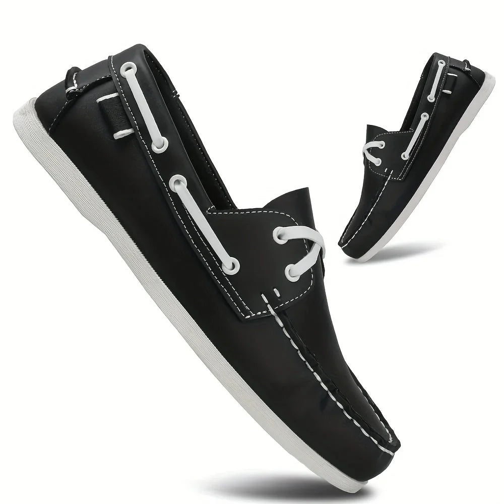 Men's Round-Toe Boat Shoes with Lace Details