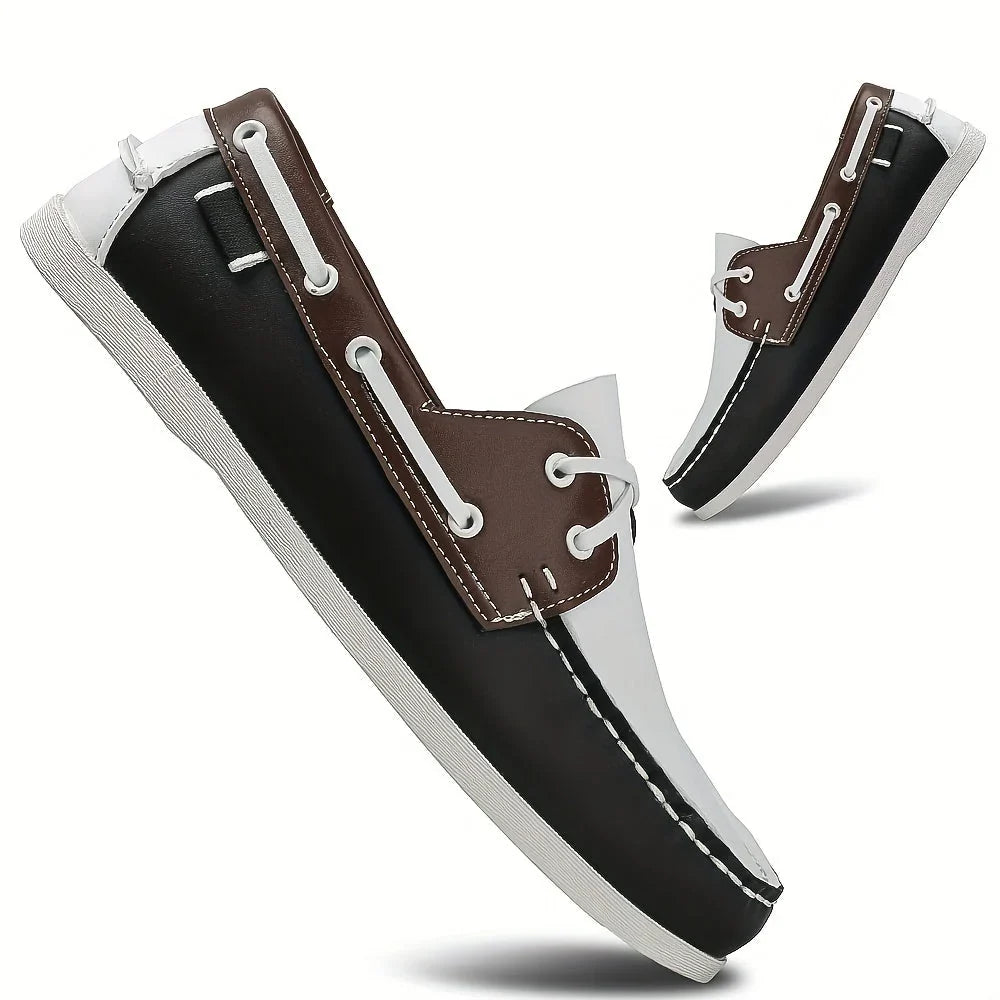 Men's Round-Toe Boat Shoes with Lace Details