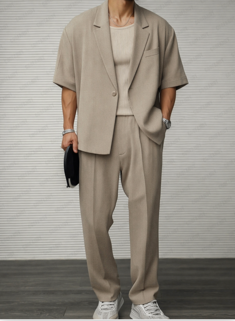 Men's Short-Sleeve Blazer & Tailored Trousers Set