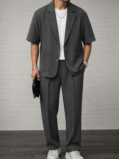 Men's Short-Sleeve Blazer & Tailored Trousers Set