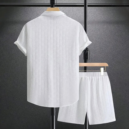 Men's Short-Sleeve Collared Button-Down Shirt and Shorts Set