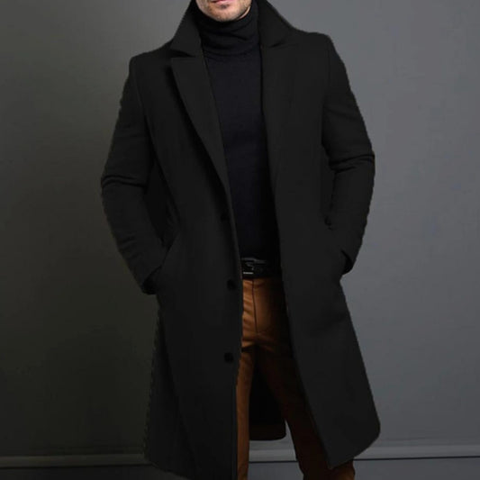 Men's Slim-Fit Single-Breasted Long Winter Coat