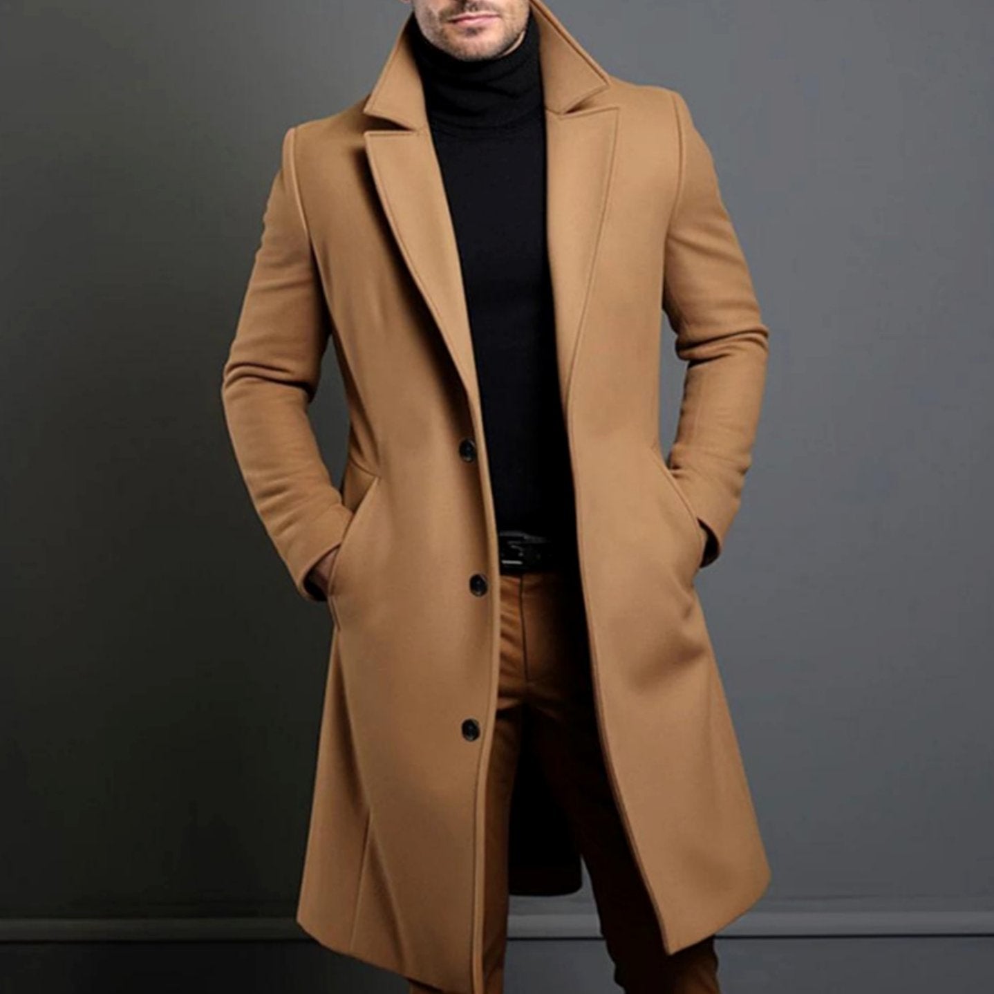 Men's Slim-Fit Single-Breasted Long Winter Coat