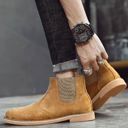 Men's Slip-On Leather Chelsea Boots with Rubber Sole