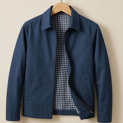 Men's Smart-Casual Gingham-Lined Full-Zip Harrington Jacket