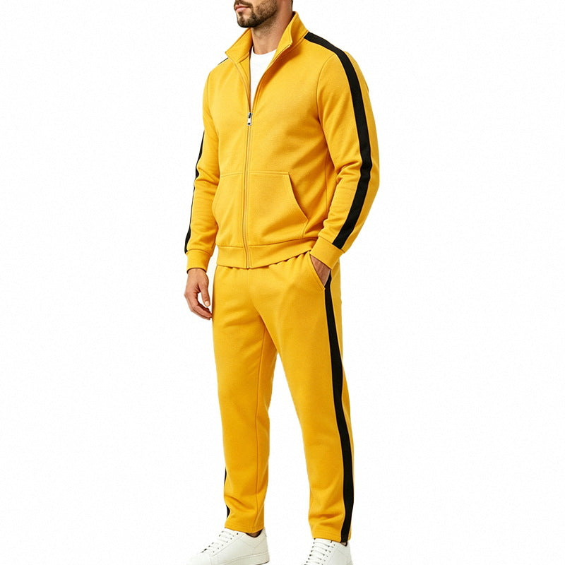 Men's Sports Tracksuit Set with Contrast Stripes, Zip-Up Jacket, and Jogging Pants