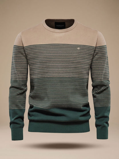 Men's Striped Color-Block Crew-Neck Knit Sweater
