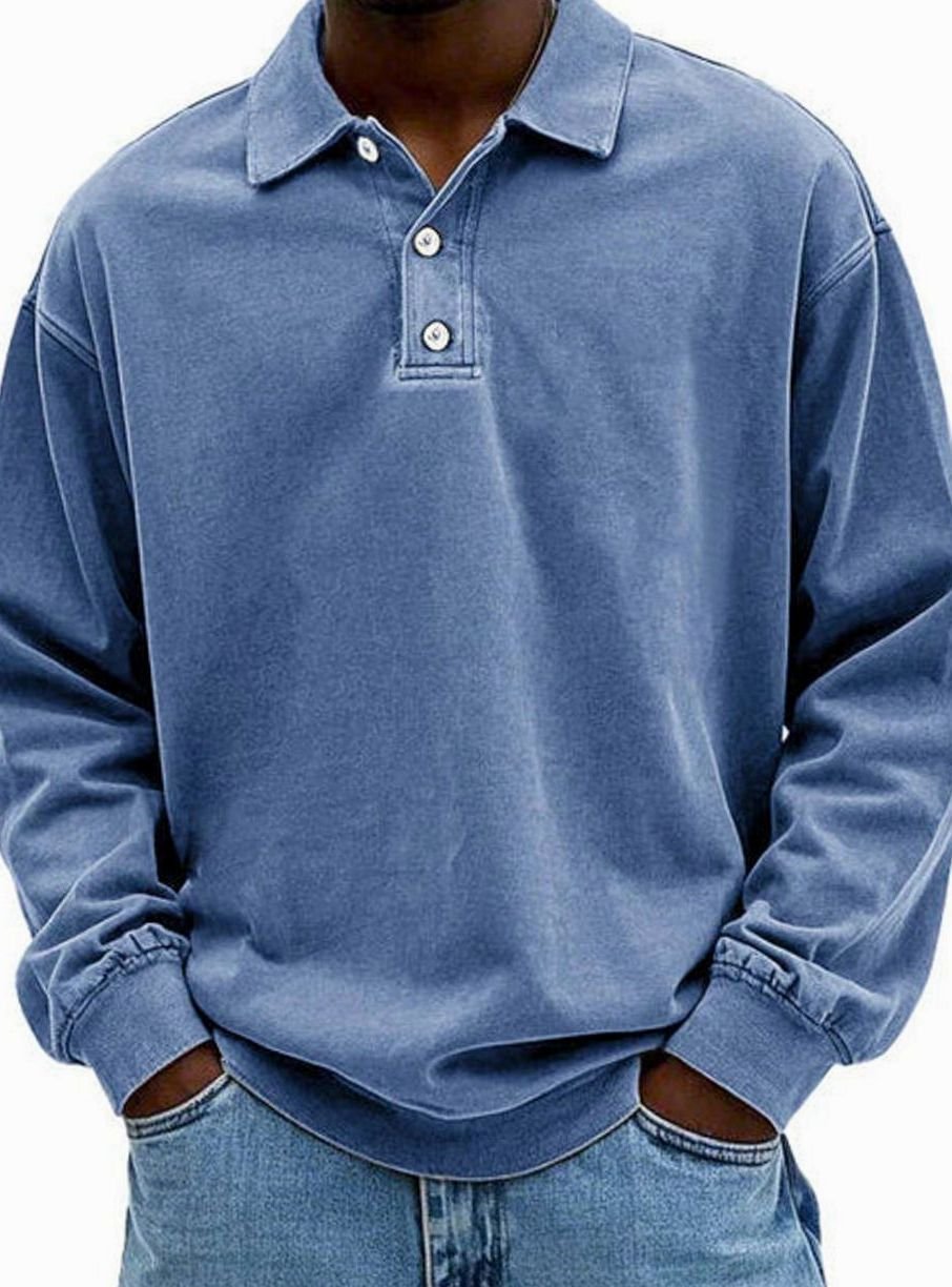 Men's Vintage Long Sleeve Relaxed Fit Polo Shirt