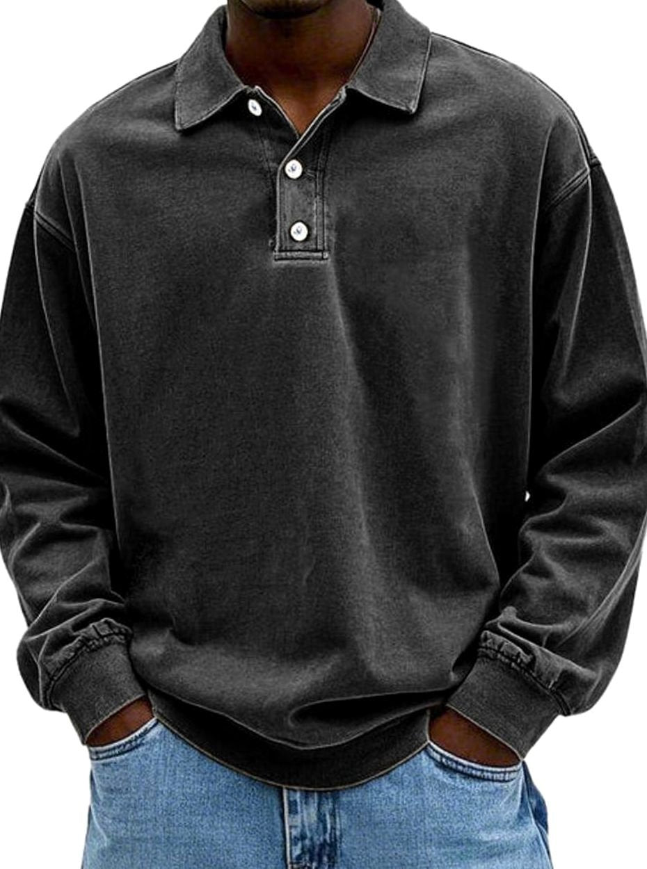 Men's Vintage Long Sleeve Relaxed Fit Polo Shirt