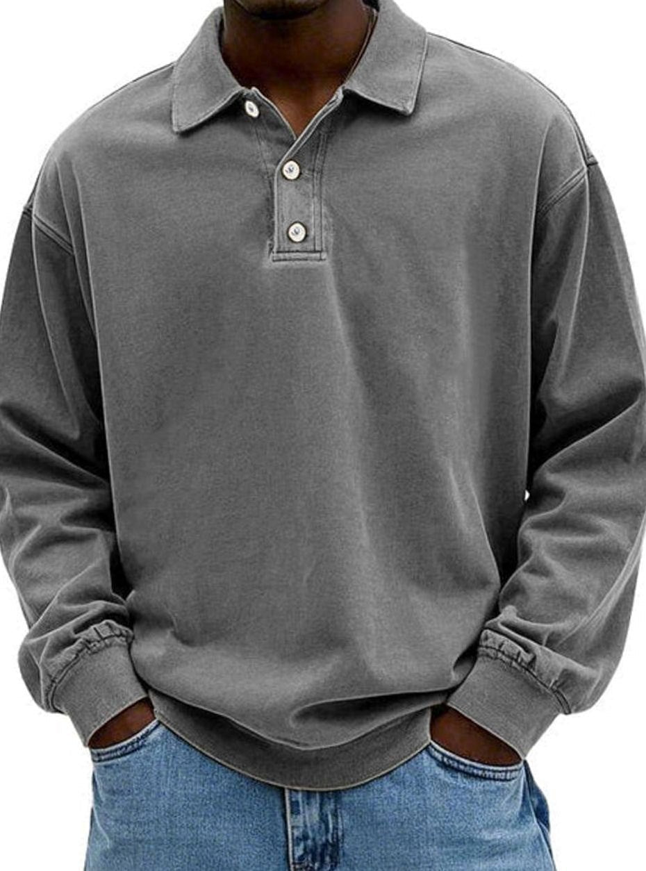 Men's Vintage Long Sleeve Relaxed Fit Polo Shirt