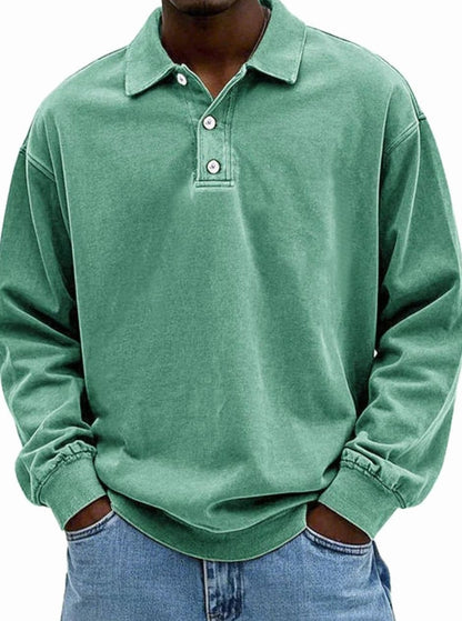 Men's Vintage Long Sleeve Relaxed Fit Polo Shirt