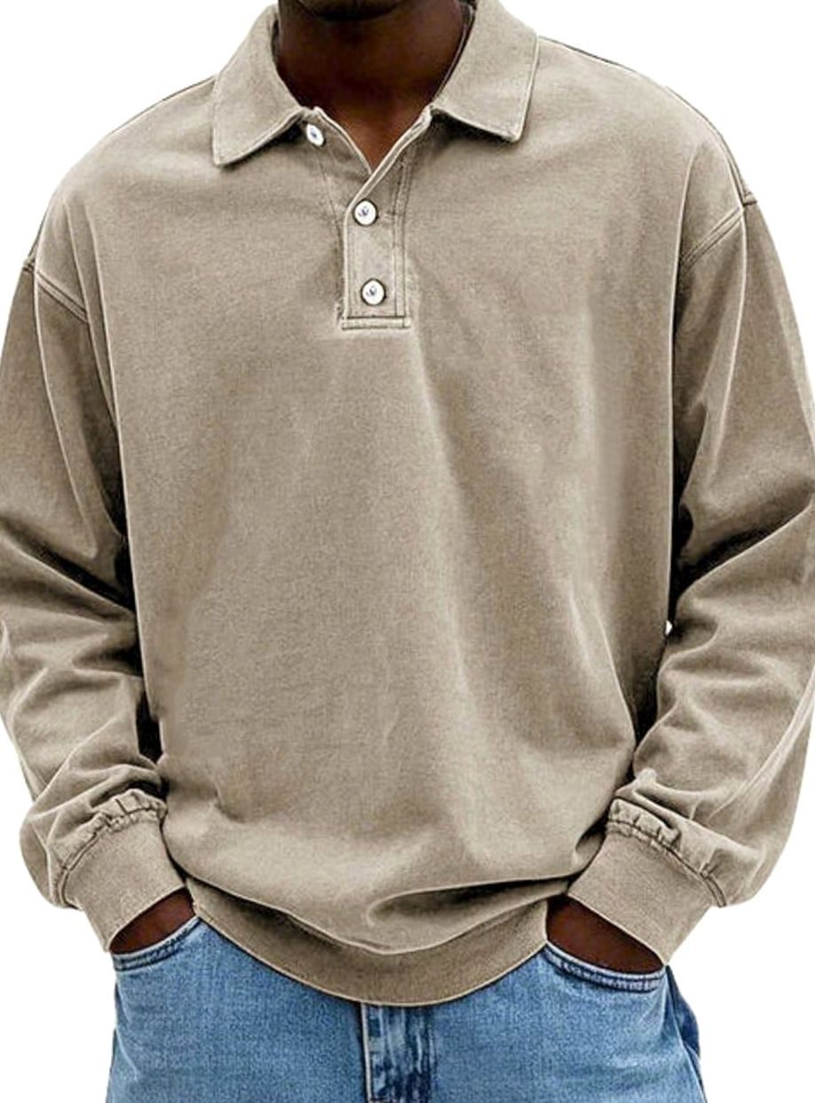 Men's Vintage Long Sleeve Relaxed Fit Polo Shirt