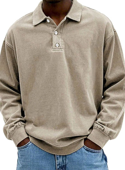 Men's Vintage Long Sleeve Relaxed Fit Polo Shirt