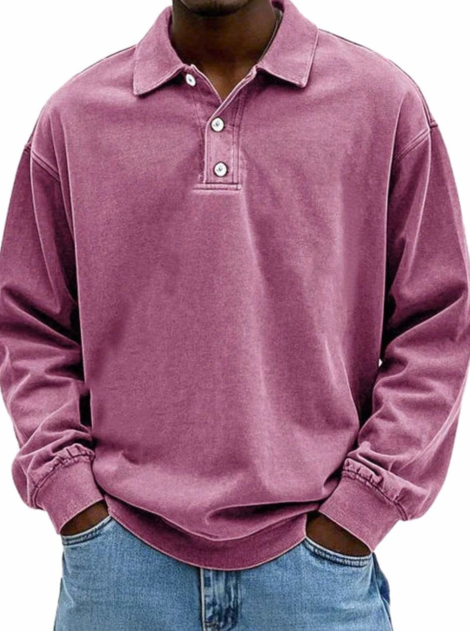 Men's Vintage Long Sleeve Relaxed Fit Polo Shirt