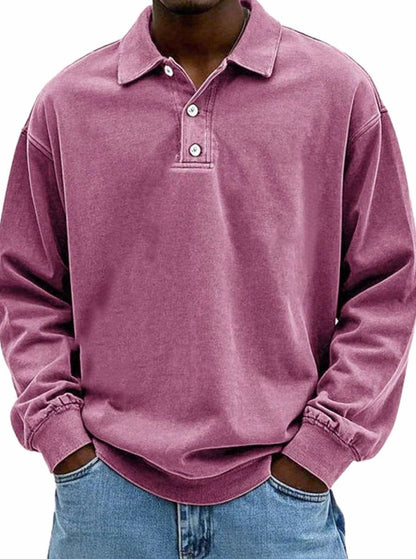 Men's Vintage Long Sleeve Relaxed Fit Polo Shirt