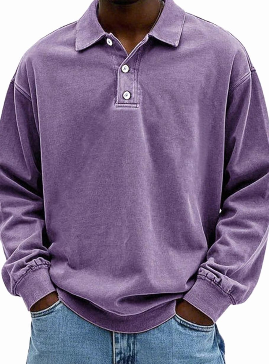 Men's Vintage Long Sleeve Relaxed Fit Polo Shirt