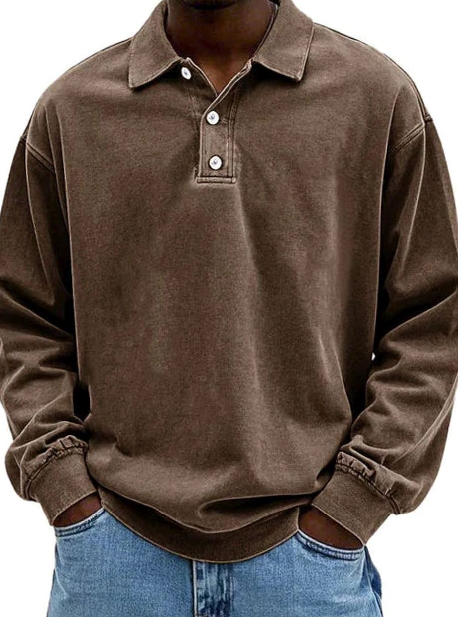 Men's Vintage Long Sleeve Relaxed Fit Polo Shirt