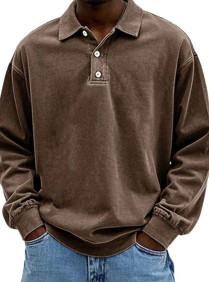 Men's Vintage Long Sleeve Relaxed Fit Polo Shirt